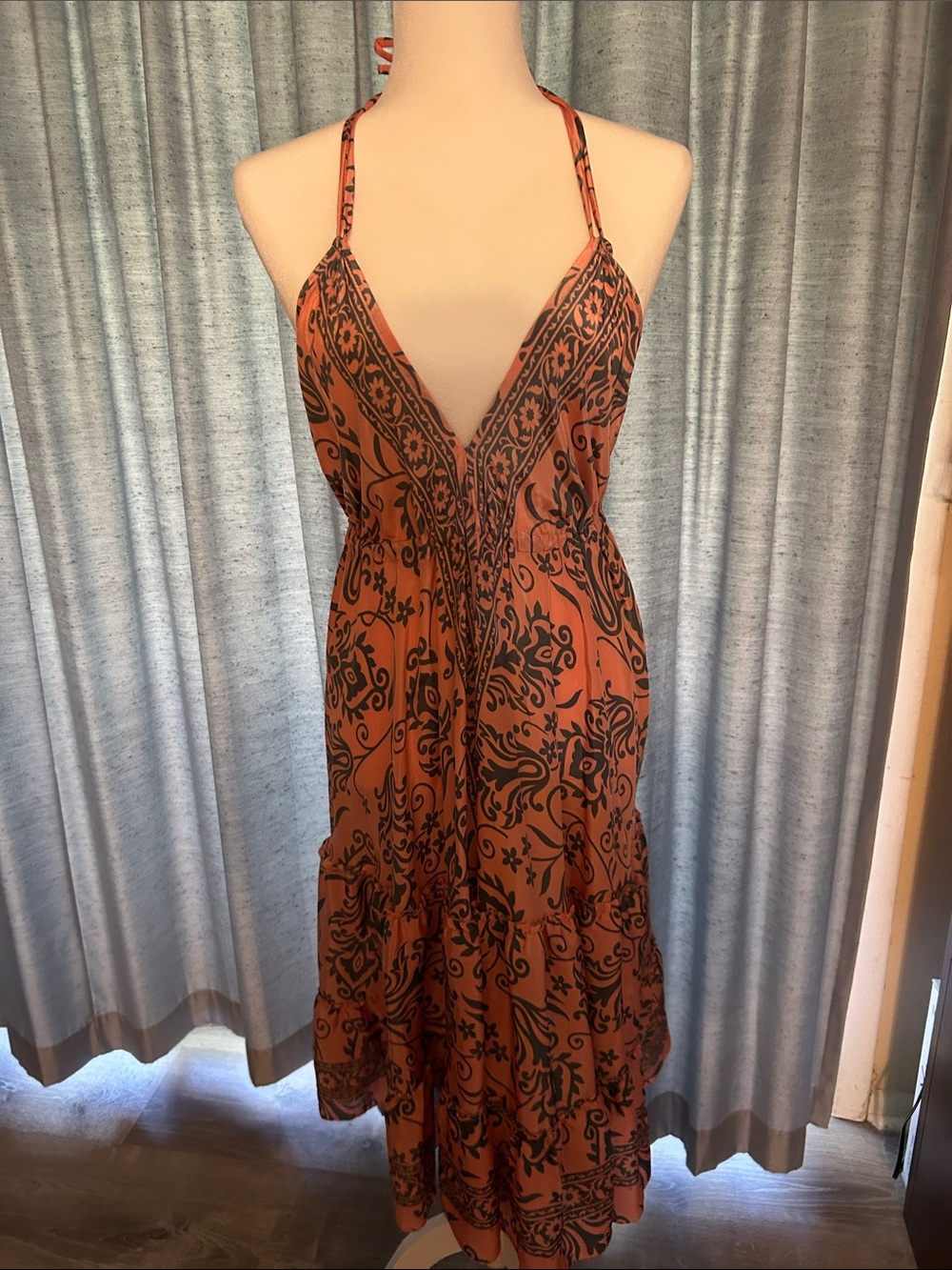 Rust Floral Halter Maxi Dress - Unbranded